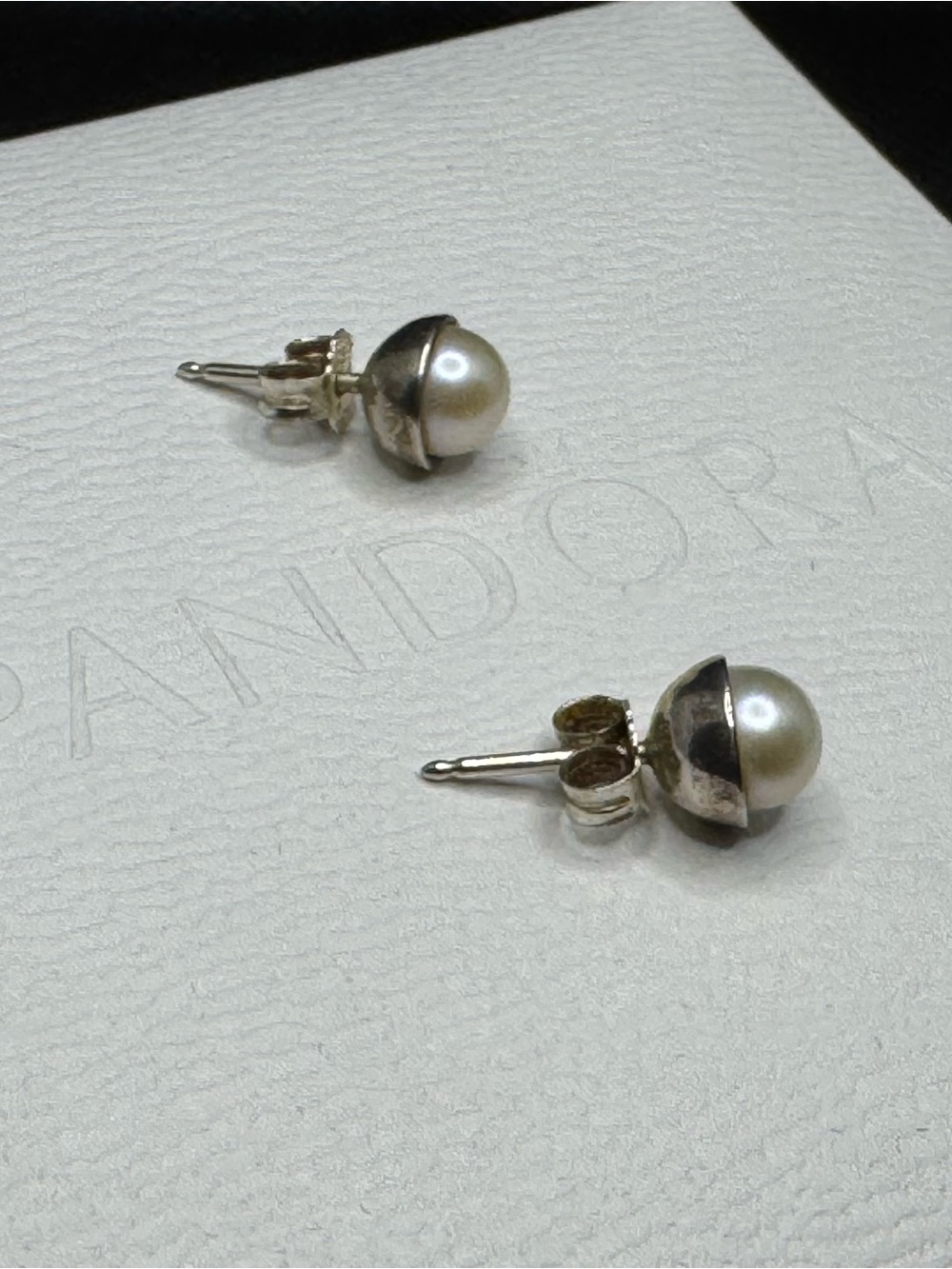 Pandora Silver Pearl Stud Earrings and Size 6 Ring - Picture 4 of 6